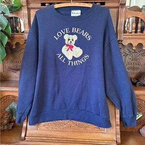 Navy Love Bears All Things Vintage Retro Sweatshirt Size Large